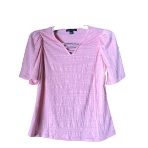 A Love Story V-Neck Rhinestone Details Puff Sleeve Top - L